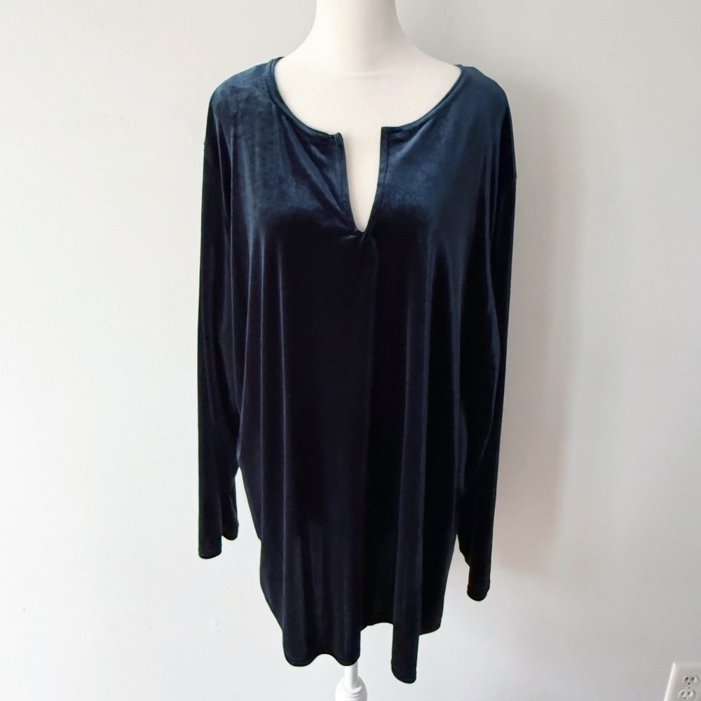 NWT Vintage Tunic Top Women 22W/24W Blue Velvet Velour Long Sleeve Goth Grunge
